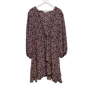 Inspired Hearts Dress Size 3x Womens Micro Floral Summer Short Long Sleeve Black